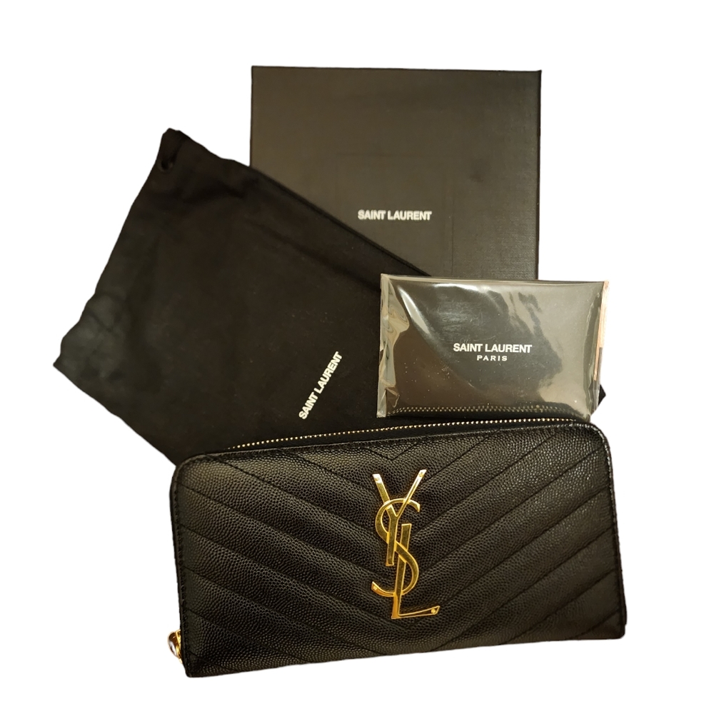 Saint Laurent Black Monogramme Zip Around Wallet